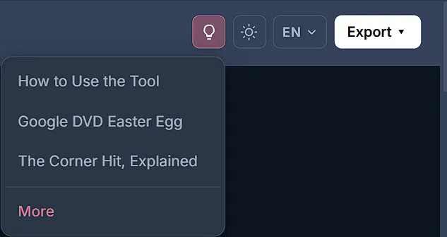 The guides menu open, listing How to Use the Tool, Google DVD Easter Egg and The Corner Hit, Explained, with More below a divider